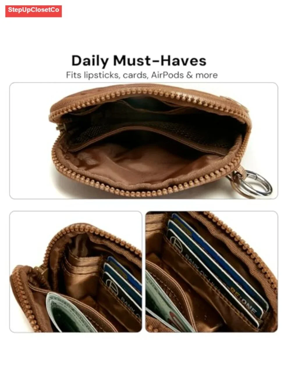 Nylon Keychain Wallet for Women with Clear ID Window, Coin Pouch, Wrist Strap